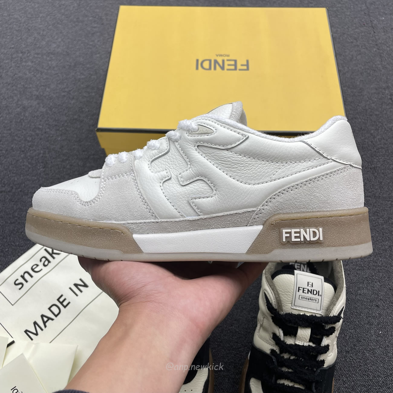 Fendi Match Cream Black White Suede And Leather Low Top Sneakers (11) - newkick.vip